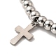 304 bracelet breloque croix en acier inoxydable avec 201 perles rondes en acier inoxydable pour femme BJEW-B057-24P-3