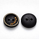 2ホール染め彫りメープル木製ボタン  フラットラウンドい単語shuaiai  ブラック  15x4mm  穴：2mm BUTT-N016-06-2