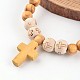 Bois croix bracelets en perles stretch X-BJEW-JB02220-2