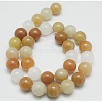 Chapelets de perles en jade jaune naturel, ronde, verge d'or, 4mm, Trou: 1mm, Environ 95 pcs/chapelet, 15.3 pouce