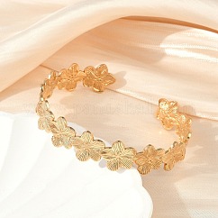 Brazaletes abiertos con diseño de flores de acero inoxidable 304 para mujer, real 18k chapado en oro, diámetro interior: 2-1/4 pulgada (5.8 cm), 12.5mm