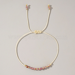 Geflochtene Perlenarmbänder aus natürlichem Geburtsstein für Frauen, rosa Turmalin, mit Messing-Perlen, Innendurchmesser: 11 Zoll (28 cm)