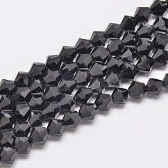 Imitar las cuentas de cristal de cristal bicolor austriaco hebras, aa grado, facetados, negro, 4x4mm, agujero: 0.8~1 mm, aproximamente 75~78 pcs / cadena, 28~29 cm