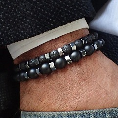 Juego de pulseras elásticas de ágata negra esmerilada, roca de lava natural redonda de 2mm, 2 Uds., 8 estilos, pulseras apilables para hombres