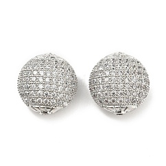 Perles en laiton, Sans cadmium & sans nickel & sans plomb, avec de la zircone cubique clair, plat rond, Platine plaqué réel, 14.5~15x9mm, Trou: 1.5~1.8mm
