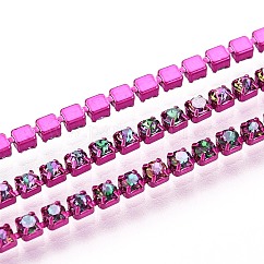 Catene della tazza del rhinestone di ferro, con la bobina, porpora, 2x2x2mm, circa 29.99 piedi (9.14 m)/rotolo