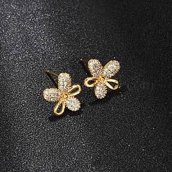 Boucles d'oreilles puces en laiton serties de micro-pavés de zircone cubique pour femmes&nbsp;EJEW-F418-13G