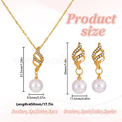 Orecchini pendenti rotondi in plastica con perle finte e strass di cristallo&nbsp;SJEW-HY0001-24