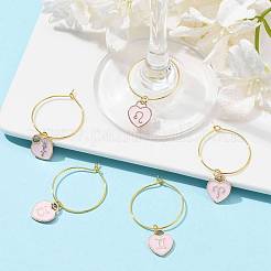 Set di ciondoli per bicchiere di vino smaltato in lega da 12 cuore con costellazione&nbsp;AJEW-JO00230-02