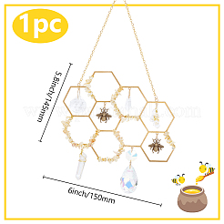Décorations pendantes en nid d'abeille en laiton et en copeaux de quartz jaune&nbsp;HJEW-WH0069-33