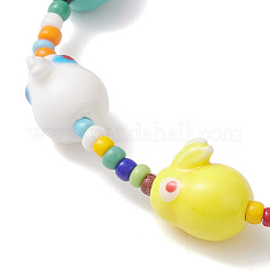 Bracelets extensibles en porcelaine et perles de verre en forme de lapin pour femmes&nbsp;BJEW-TA00705