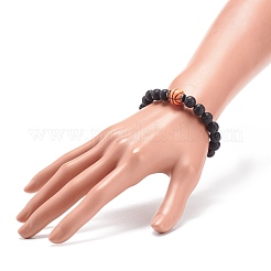 Bracciale elasticizzato in pietra lavica naturale&nbsp;BJEW-JB08553