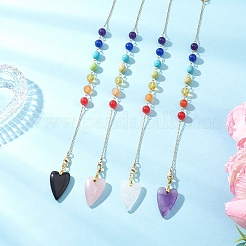 4 Stück natürliche Obsidian & Amethyst & Rosenquarz & Quarzkristall-Herz-Radiästhesie-Pendel&nbsp;PALLOY-JF04566