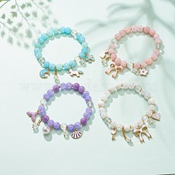 Pulsera elástica con cuentas de jade amarillo natural y cuarzo craquelado sintético&nbsp;BJEW-JB08527