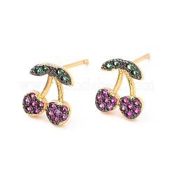Boucles d'oreilles clous cerises colorées en zircone cubique&nbsp;EJEW-F281-17G
