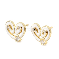 Pendiente de botón con forma de corazón de latón y micro pavé de circonitas cúbicas&nbsp;EJEW-H180-15G