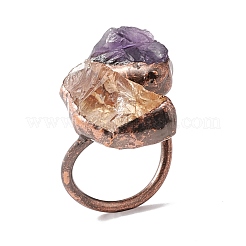 Bague de manchette ouverte avec pépite irrégulière citrine et améthyste naturelle&nbsp;RJEW-I082-08R-02