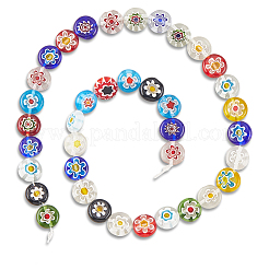 3 filo di perline di vetro millefiori piatte e rotonde fatte a mano&nbsp;LAMP-LT0001-15C