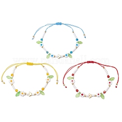 3 pz 3 colori fiore fatto a mano millefiori perline di vetro braccialetti di perline intrecciate&nbsp;BJEW-MZ00165