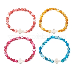 Bracelets extensibles en perles de coquillages d'eau douce naturels teints&nbsp;BJEW-JB13397