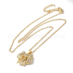 Collane con pendente bowknot a catena portacavi in ottone con micro pavé di zirconi trasparenti per donna&nbsp;NJEW-C054-02B-G