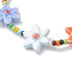 Bracelets extensibles faits à la main en porcelaine et perles de verre pour femmes&nbsp;BJEW-TA00696