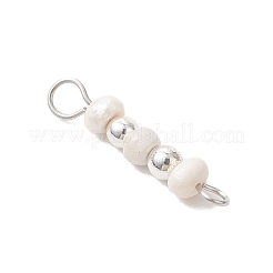 Dijes de conector de cuentas de hematita sintética no magnética con patata perlada de agua dulce cultivada natural y galvanizada redonda.&nbsp;PALLOY-JF04854-01