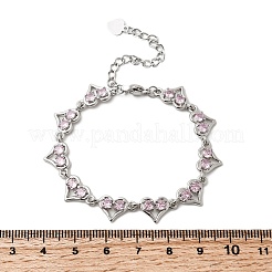 Pulseras de cadena de eslabones de circonita cúbica micropavé de latón con forma de corazón&nbsp;BJEW-L715-01P-02
