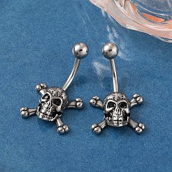 Anillos para el ombligo de acero inoxidable quirúrgico 316 con forma de calavera&nbsp;EJEW-G416-04AS