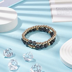 Ensemble de bracelets extensibles en larvikite naturelle&nbsp;BJEW-JB08418