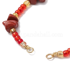 Fabrication de bracelets tressés en copeaux de jaspe rouge naturel et perles de rocaille faites à la main&nbsp;AJEW-MZ00004-01