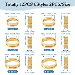 12 pieza de 6 tamaños de anillos de dedo ranurados de acero inoxidable 201&nbsp;RJEW-TA0001-05G