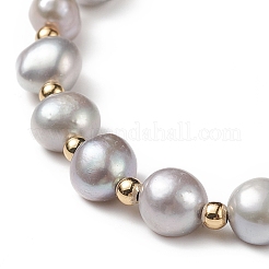 Pulsera con cuentas redondas de latón y perlas naturales teñidas&nbsp;BJEW-JB09008-01