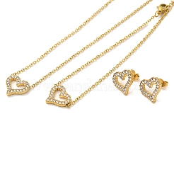 Collane e bracciali con ciondolo a forma di cuore in acciaio inossidabile 304 e strass e set di orecchini a bottone per donna&nbsp;SJEW-C004-06G