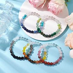 Bracciali elastici con perline rotonde in pietre preziose miste naturali e sintetiche per le donne&nbsp;BJEW-JB11056