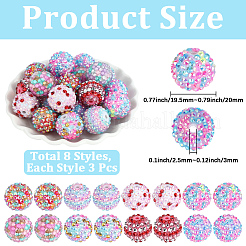 24 pieza de cuentas redondas de resina con rhinestone de 8 colores&nbsp;OACR-PA0002-14
