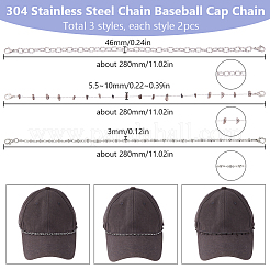 6 stücke 3 arten 304 edelstahl kette baseball kappe kette&nbsp;AJEW-SC0003-56