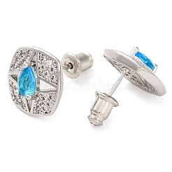 Quadratische Ohrstecker aus Messing mit Pavé-Zirkonia für Damen&nbsp;EJEW-I304-27P