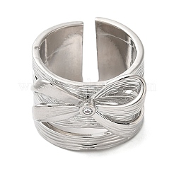 Anelli larghi da donna con polsino aperto con fiocco in micro pavé di zirconi cubici in ottone&nbsp;RJEW-B057-03P