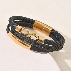 Braccialetti multi-filo in cordino intrecciato in pelle microfibra&nbsp;BJEW-C153-01G