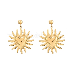 Pendientes colgantes de acero inoxidable 304 con forma de sol y corazón&nbsp;EJEW-K323-01G