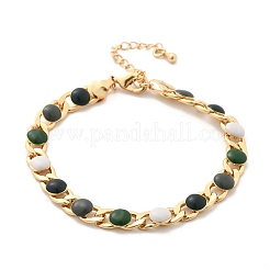 Flache runde Panzerkettenarmbänder aus Messing mit Emaille für Damen&nbsp;BJEW-B125-05G
