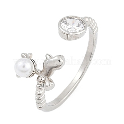 Delphin-Manschettenringe aus Messing mit Mikropavé und Zirkonia für Damen&nbsp;RJEW-K240-10P