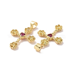 Kreuz mit Blumen-Anhängern aus Messing mit Mikropavé-Zirkonia&nbsp;KK-G435-06G-04