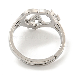 Anillos ajustables de latón chapado en forma de corazón con letras y flores para mujer&nbsp;RJEW-I105-05P-A