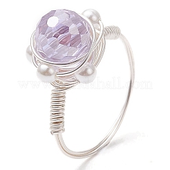 Runde Fingerringe aus Glas und Muschelkernperlen&nbsp;RJEW-JR00795