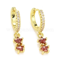 Orecchini a cerchio huggie con micro pavé di zirconi cubici in ottone placcato cremagliera&nbsp;EJEW-F278-12-G