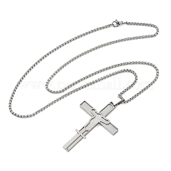 Religione 201 ciondolo croce di Gesù in acciaio inossidabile collane a catena a maglia fine in acciaio inossidabile 304&nbsp;SA-CBA3211-02P