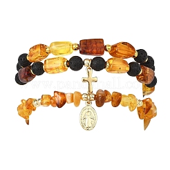 3 braccialetto con ciondoli in acciaio inossidabile 304 e ottone&nbsp;BJEW-JB14082