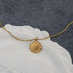 Halsketten mit Anhänger in Form einer geprägten Blume aus Edelstahl 304 im Boho-Stil für Damen&nbsp;WG2EB36-01